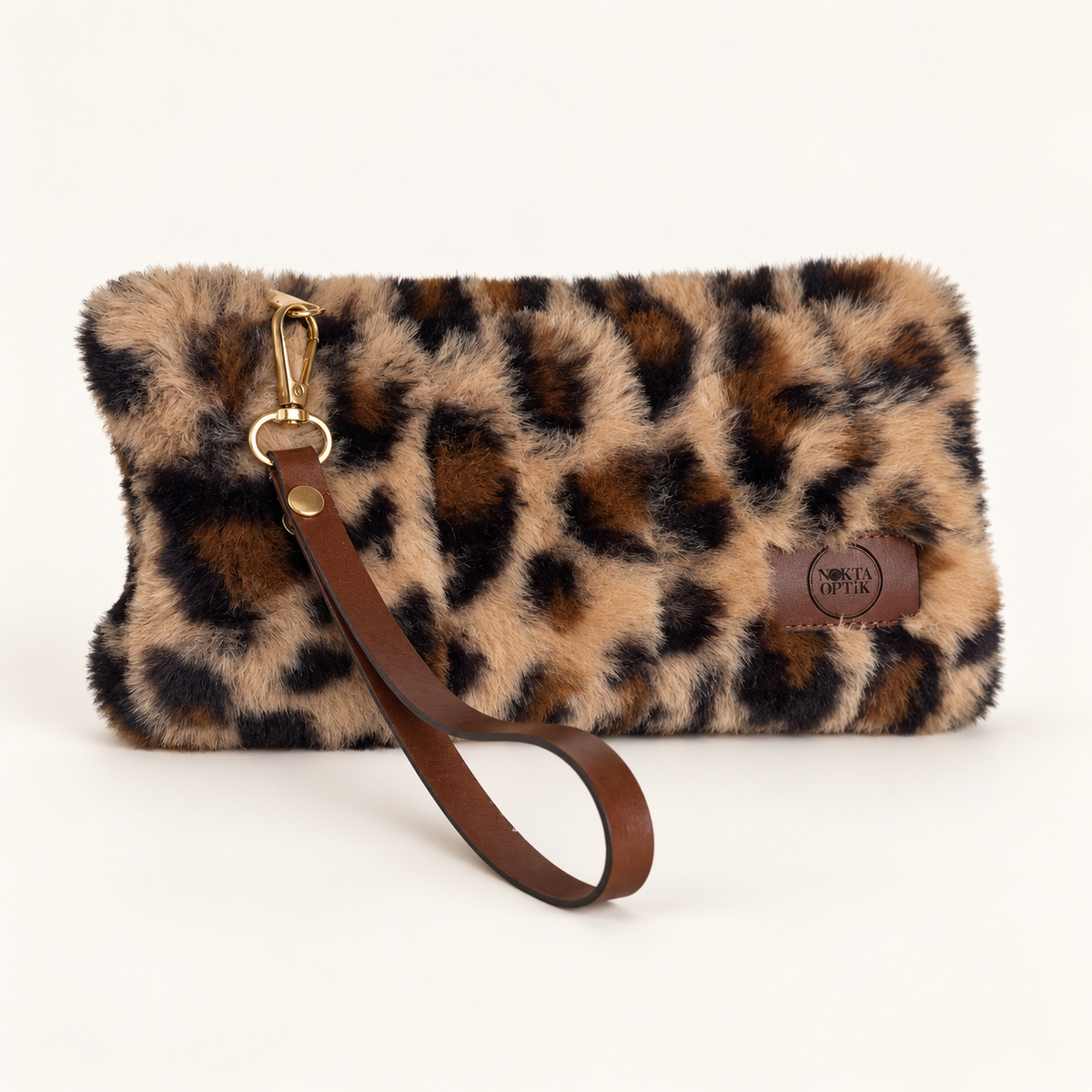 Soft Touch Peluş Gözlük ve Seyahat Çantası | Leopar — Ön görünüm
